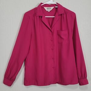 VTG Blouse Nordstrom Womens Medium Pink Magenta Button Down Long Sleeve 80s 90s
